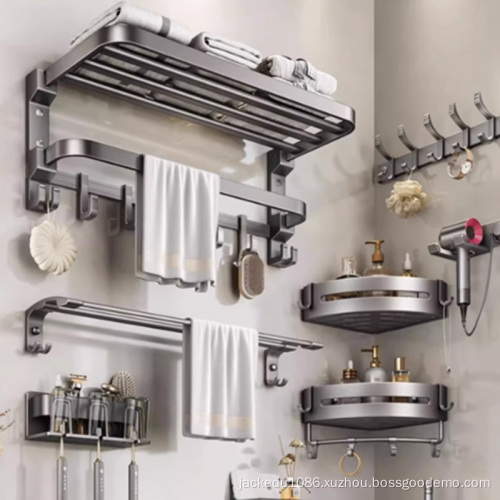 Bathroom Towel Rack and Foldable Double Towel Shelf Wall Mo